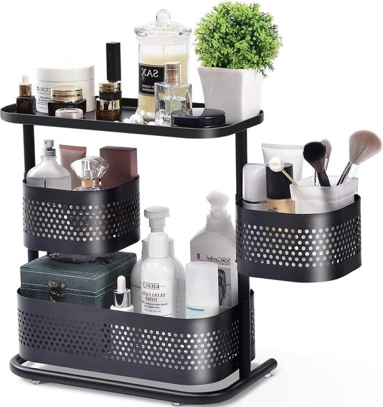 Organizzatore per la doccia a 3 livelli - Specchiera per la bagno - Raccoglitore di erbe e profumi - Conservatore di gioielli e prodotti per la cura della pelle - Nero Organizzatore cosmetico
