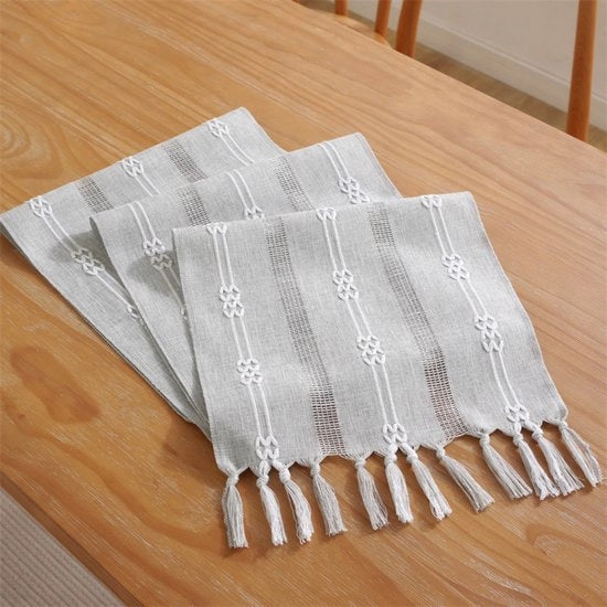 Tavolo rustico con pennelli in stile bohemiano - Decorazione da tavolo a stinta a strisce per fattoria - Tavolo rustico con bordo a punto di pennelli manuale - Ideale per decorazione da festa e ristorante (33x240cm)