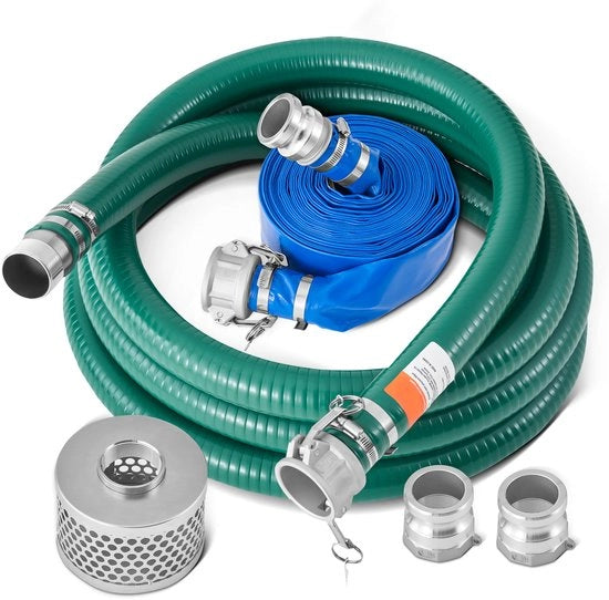 Set di aspirazione per pompa d'acqua, 5cm x 15,24 m, con accessori vari, verde + blu