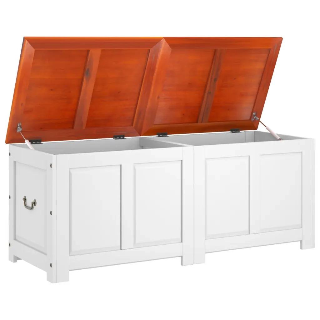 Cassapanca con Coperchio Marrone e Bianco Legno Massello Acacia CFW9625597