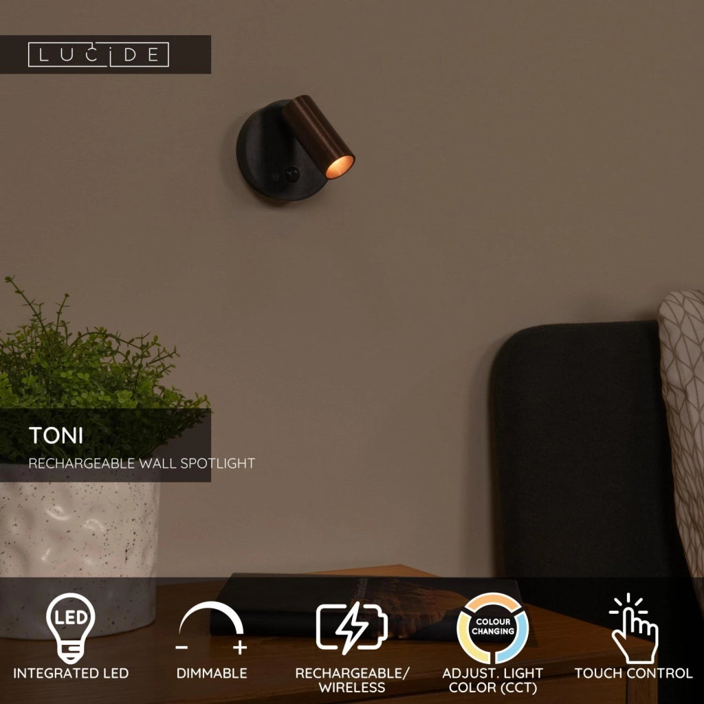 Faretto da parete LED 2W PIR grigio nero TONI Lucide
