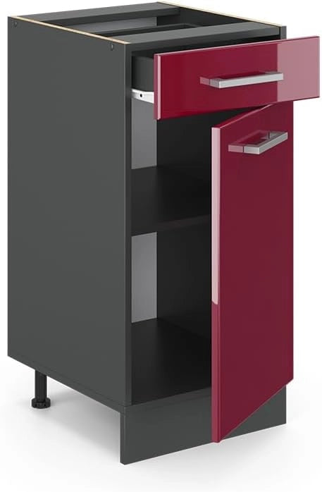 Mobiletto base per cucina R-Line, Rosso lucido, 40 cm senza piano di lavoro, per la libera combinazione all'interno di sistemi cucina modulari