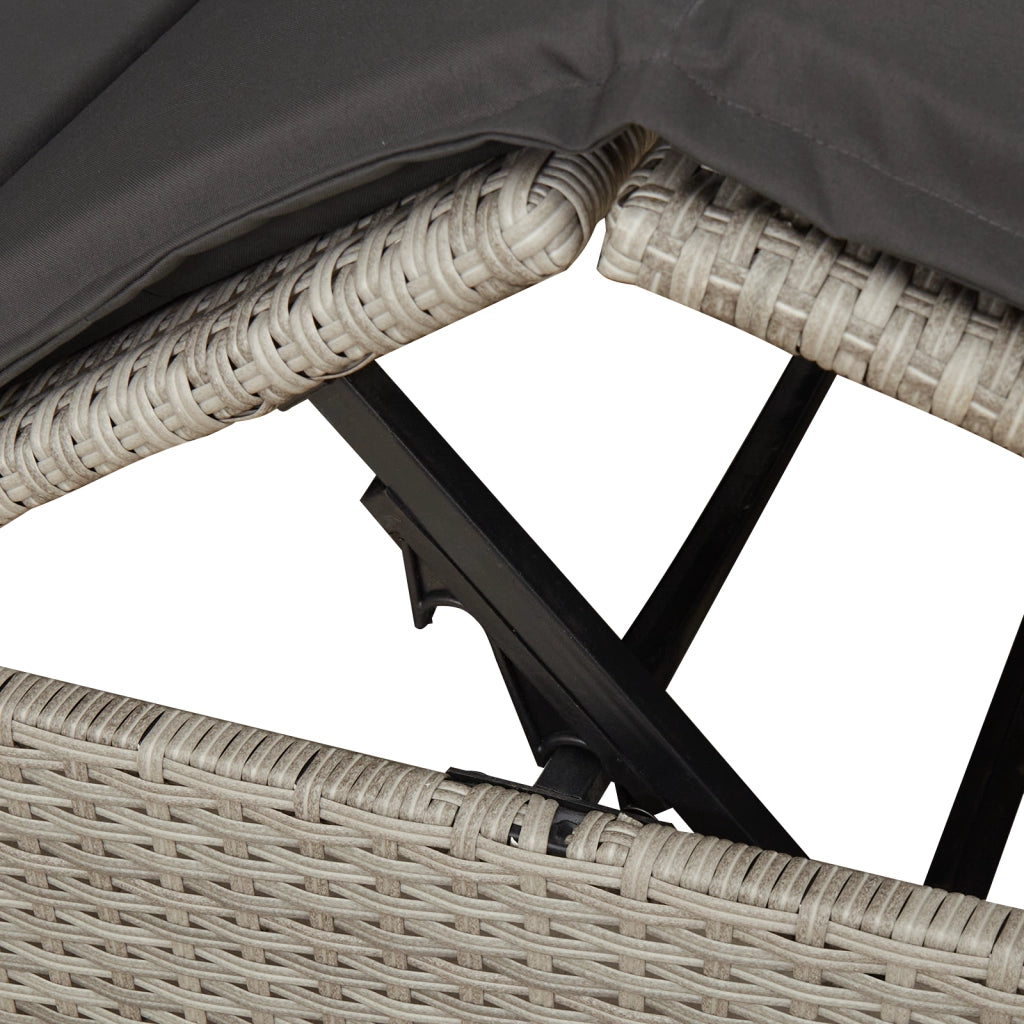 Doppio Lettino Prendisole con Tetto e Tendine Grigio Chiaro in Polyrattan