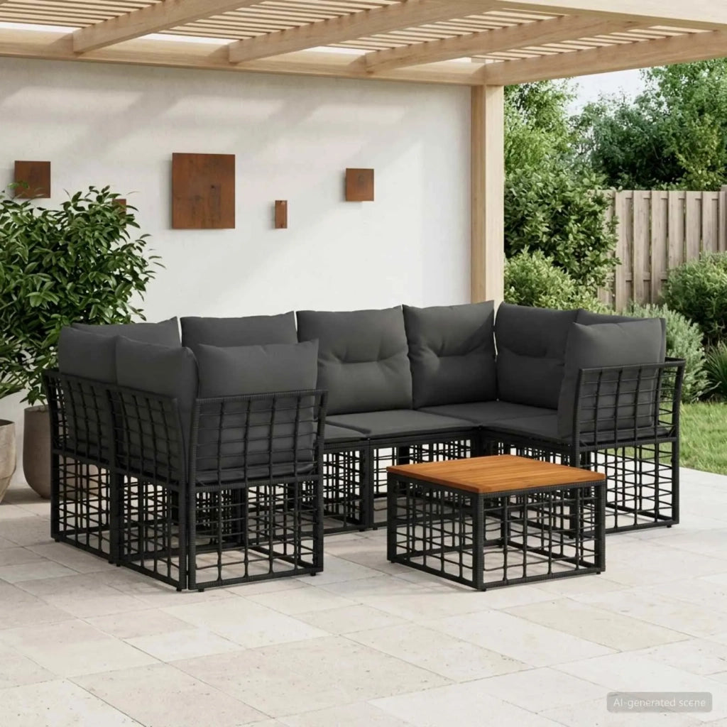 Set di divani da esterno 7 pz Nero e Grigio scuro polyrattan 3437415