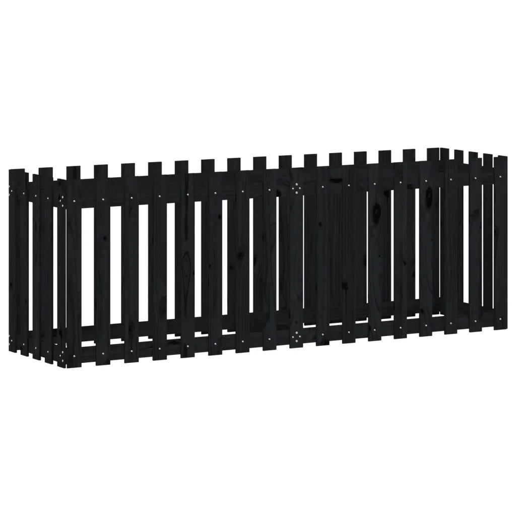 Fioriera Giardino a Recinzione Nera 200x50x70cm Massello Pino 832514