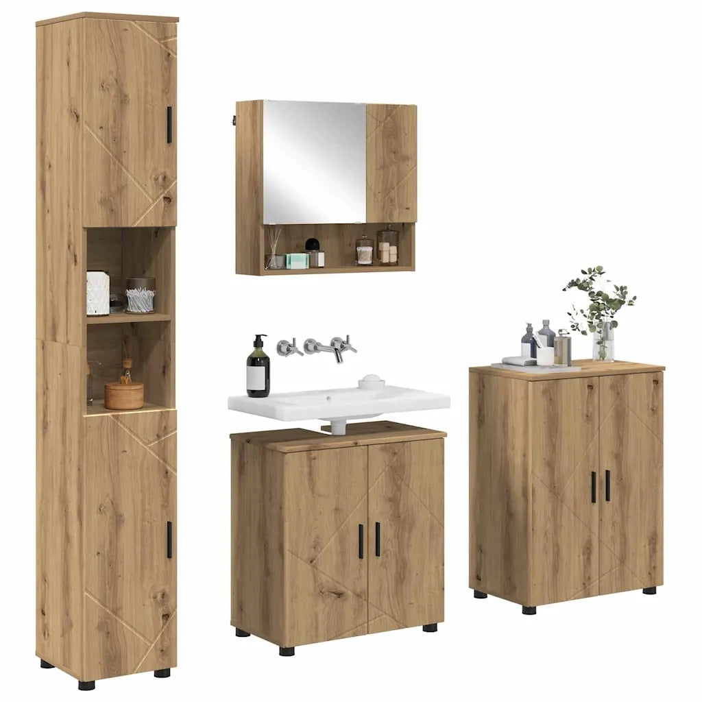 Set di mobili per il bagno con porta 4 pcs Rovere artigianale 3393012