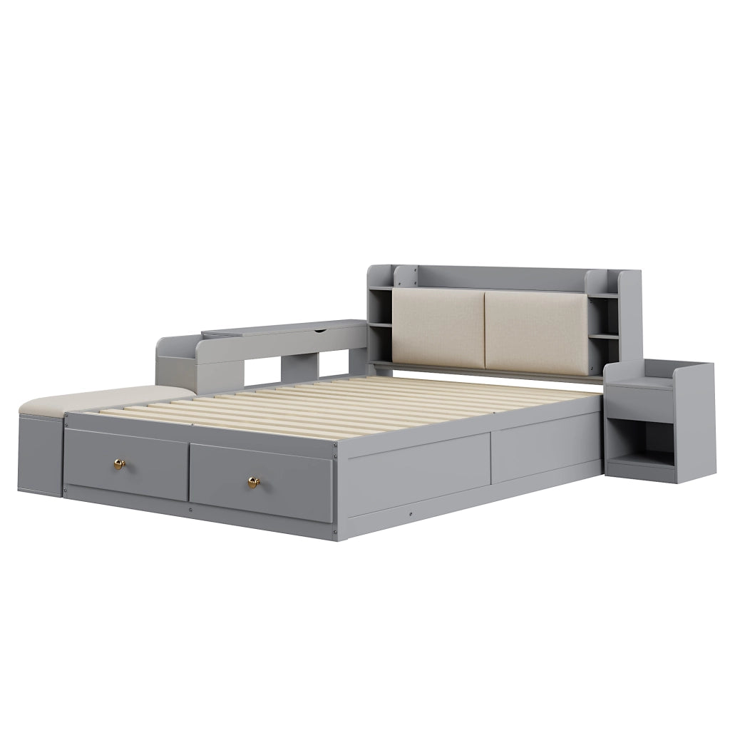 Letto combinato con contenitore in legno grigio 140x200 cm