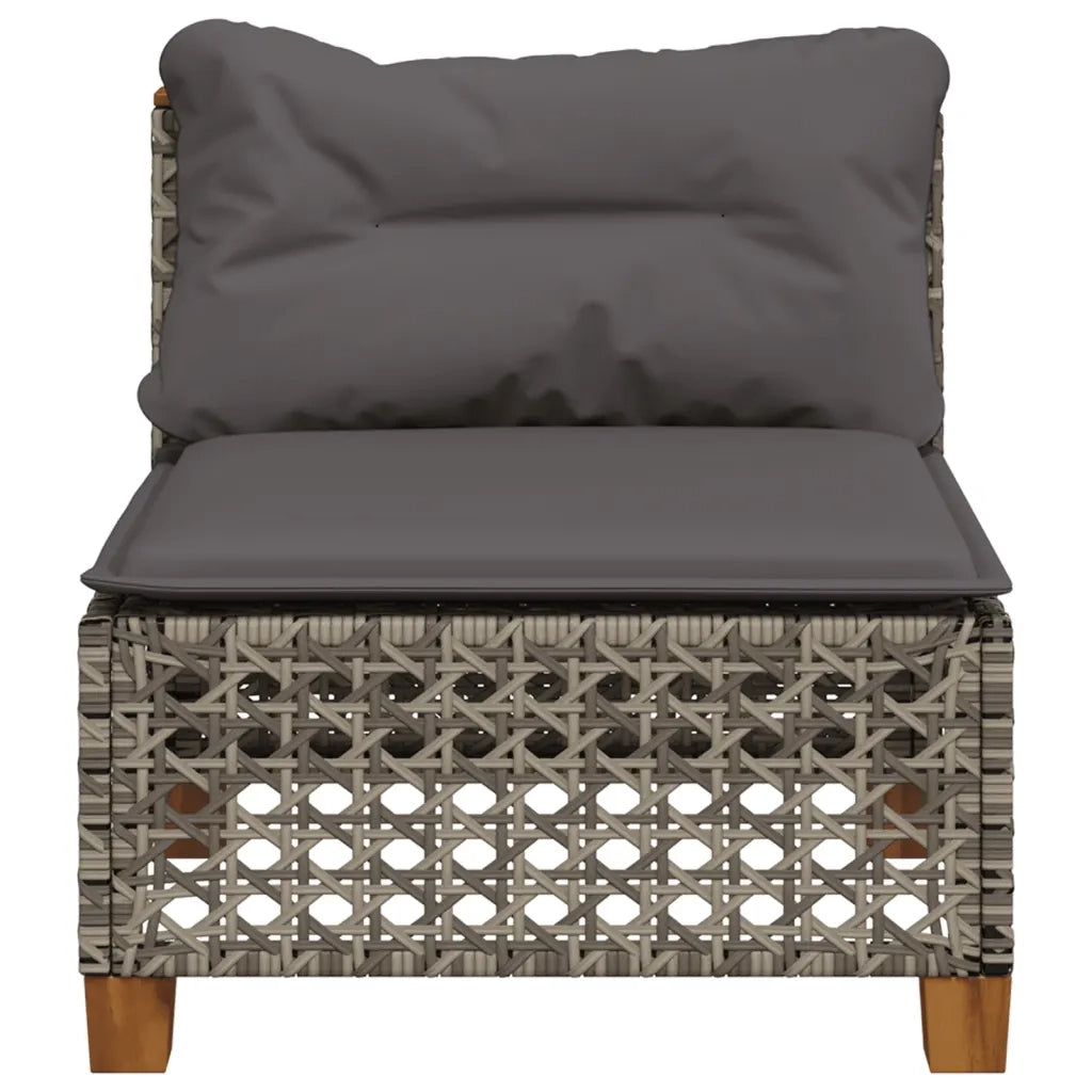 Divano Giardino Senza Braccioli con Cuscini Grigio Polyrattan