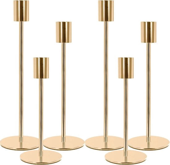 Set di Candelabri in Oro di 6 pezzi - Alta Decorazione di Lusso per Festa e Casa