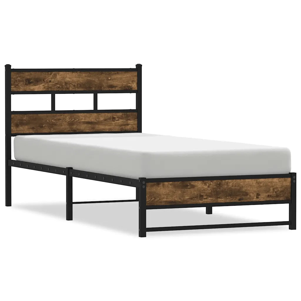 vidaXL Giroletto senza Materasso in Metallo Rovere Fumo 75x190 cm