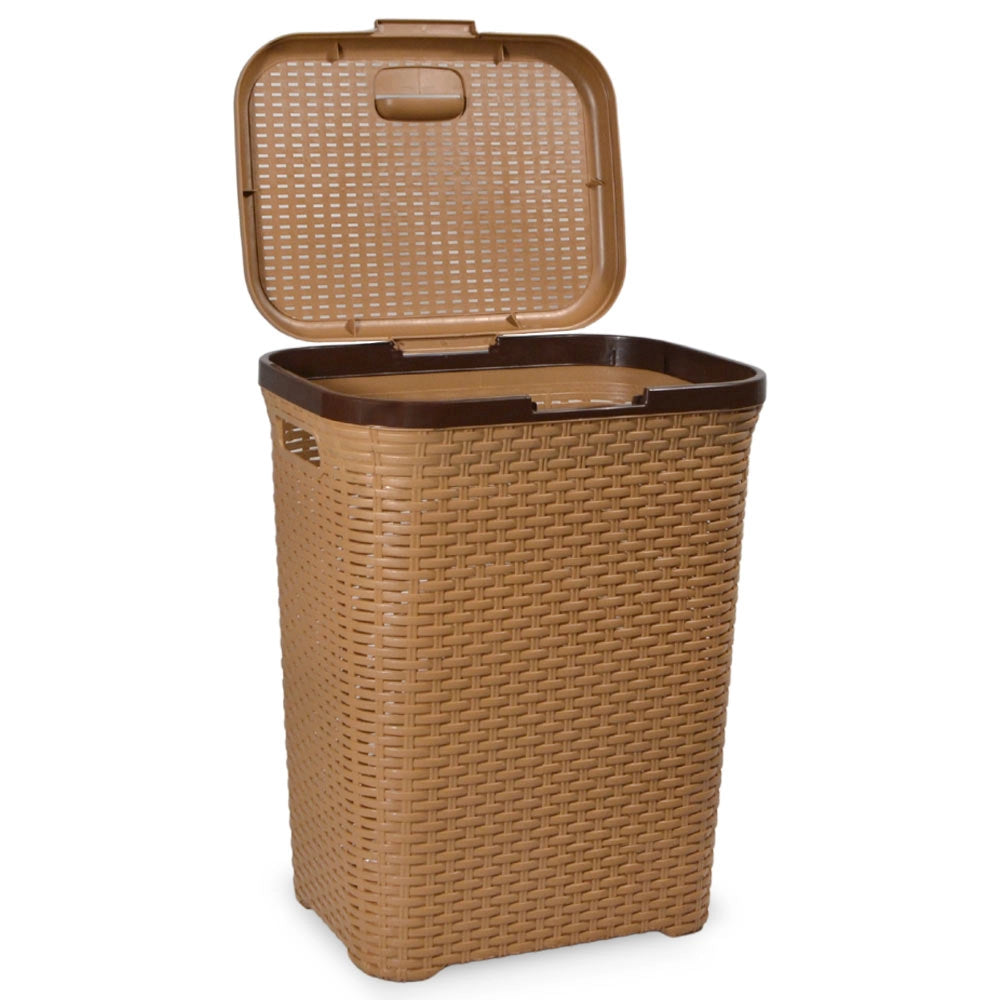 Cesta cestone portabiancheria in plastica con coperchio marrone cm44 x 33 x h 57
