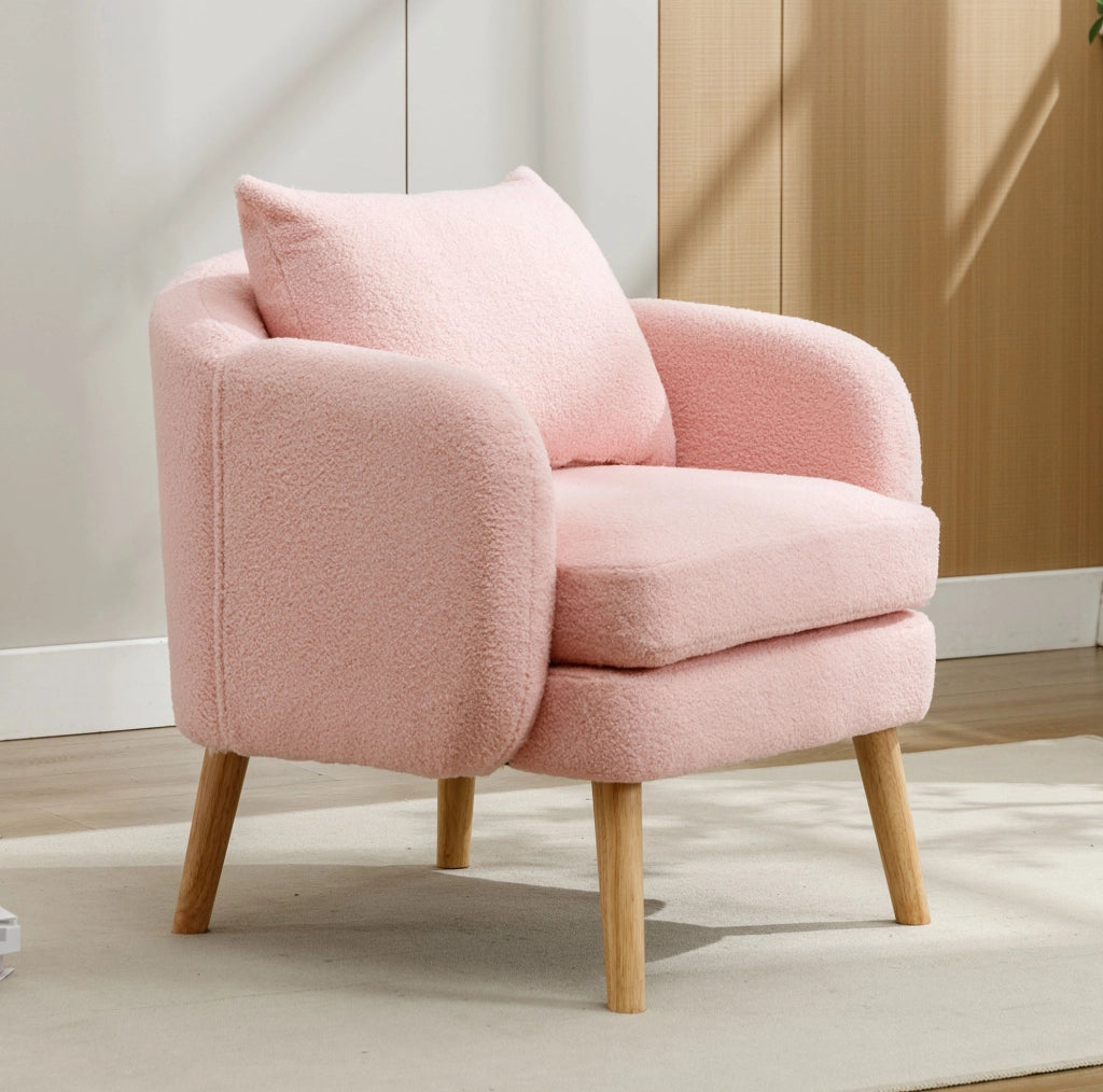 Poltrona singola in tessuto teddy rosa con cuscino di seduta da 14 cm