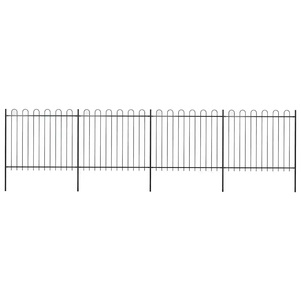 Recinzione da Giardino | Recinzione da cortile con Parte Superiore ad Anello in Acciaio 714,5x150 cm Nero