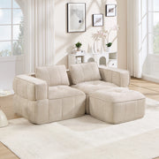 Divano modulare senza struttura con pouf in poliestere, ampia seduta e base antiscivolo per soggiorno beige