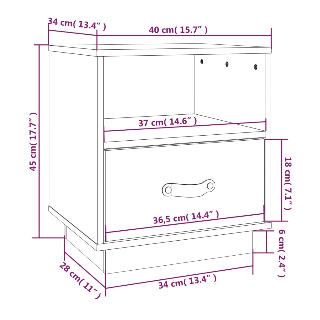 Set di 2 Comodini | Armadio da Notte | Mobiletto da notte ambra 40x34x45 cm in Legno Massello di Pino