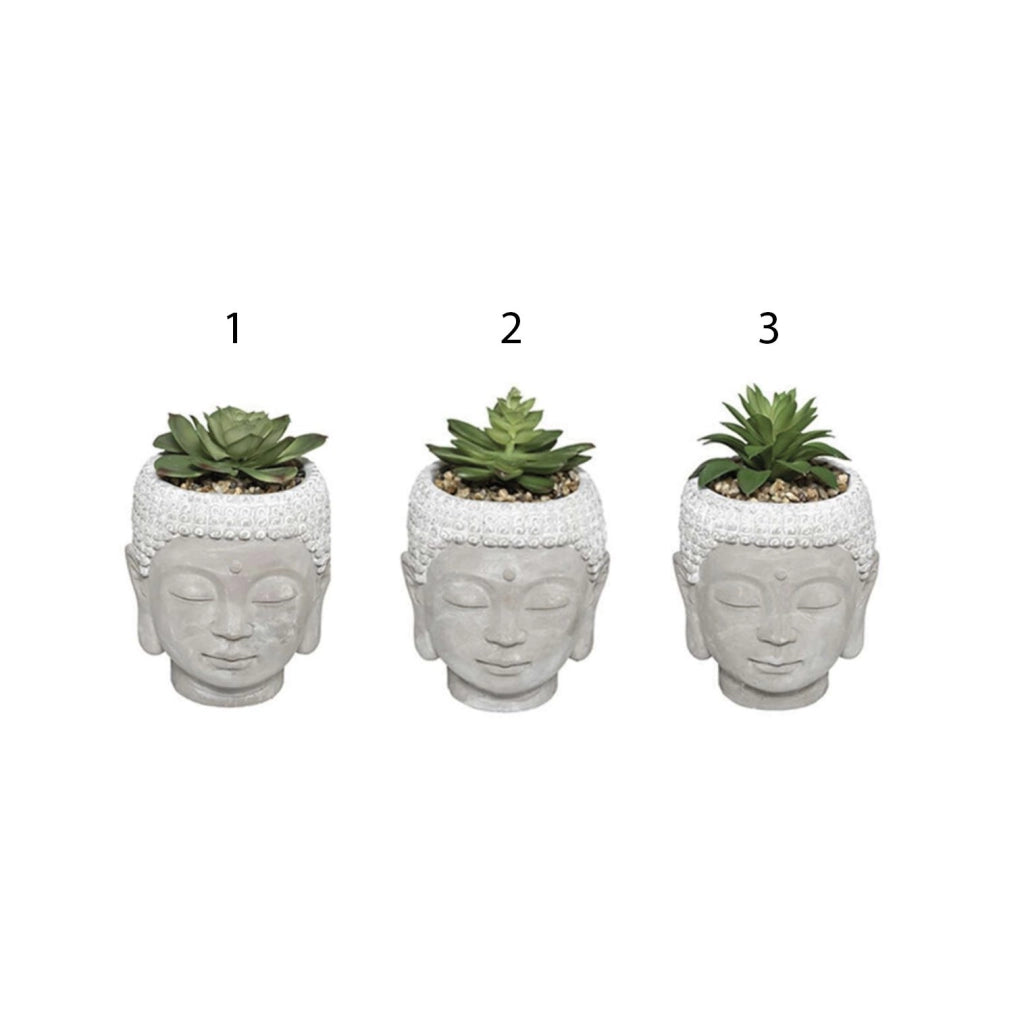 Vaso decorativo in ceramica buddha con pianta artificiale 13,5x18 cm