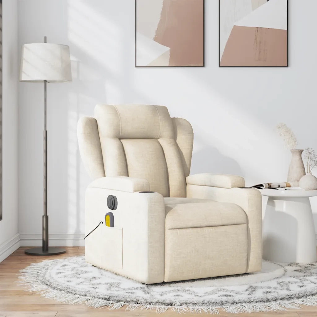 Poltrona Massaggiante | Sedia Relax Reclinabile Crema in Tessuto