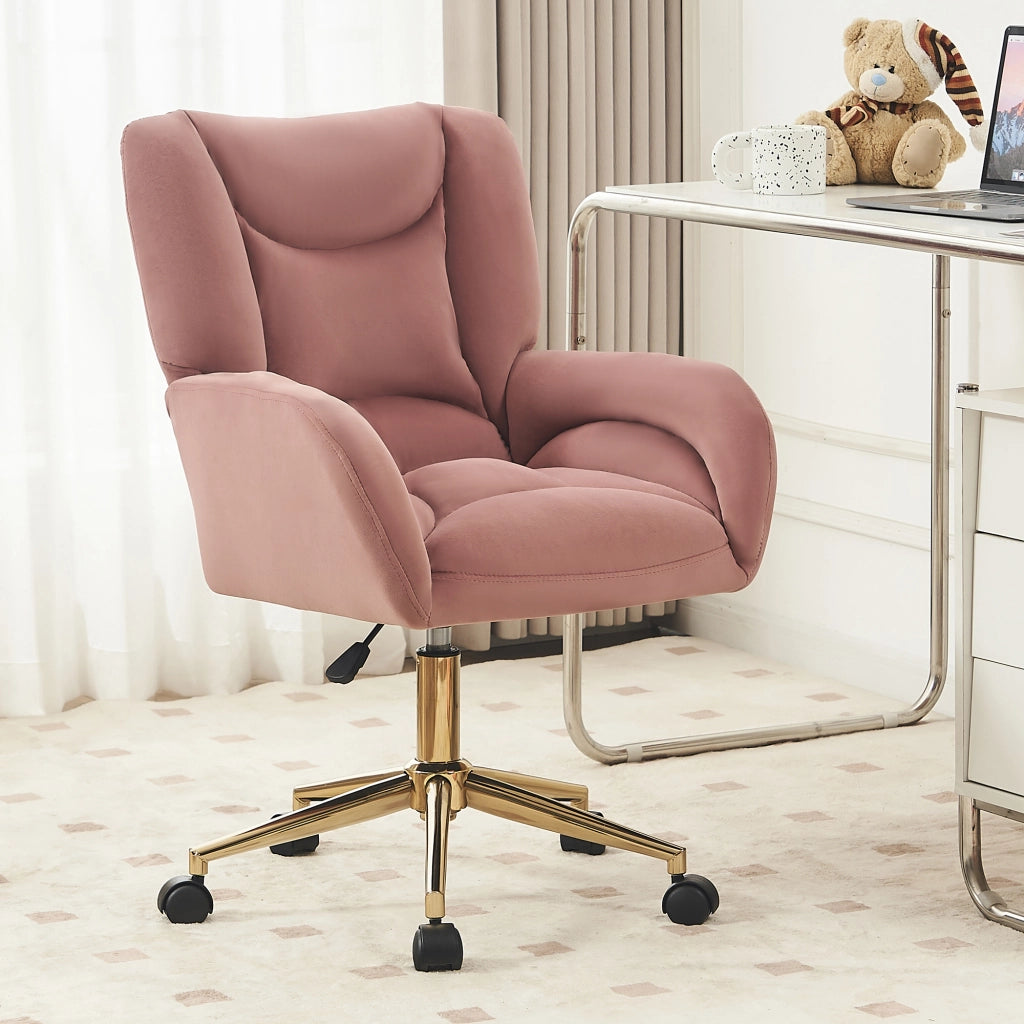 Sedia da ufficio girevole - con altezza regolabile e ruote - in velluto - rosa