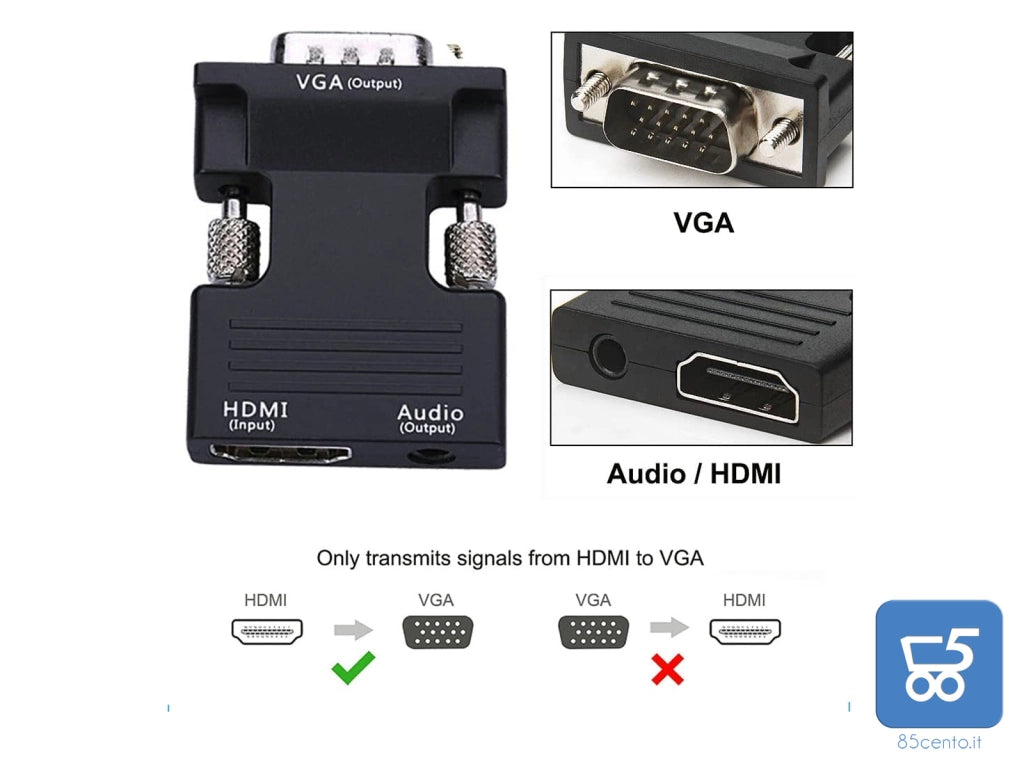 Adattatore da sorgente HDMI a ingresso VGA con Cavo Audio da 3,5 mm, Fino a 1080p 60Hz HDMI Femmina a VGA Maschio, Convertitore Audio Video per Computer PC Portatile (VGA) per Monitor Proiettore TV (HDMI)