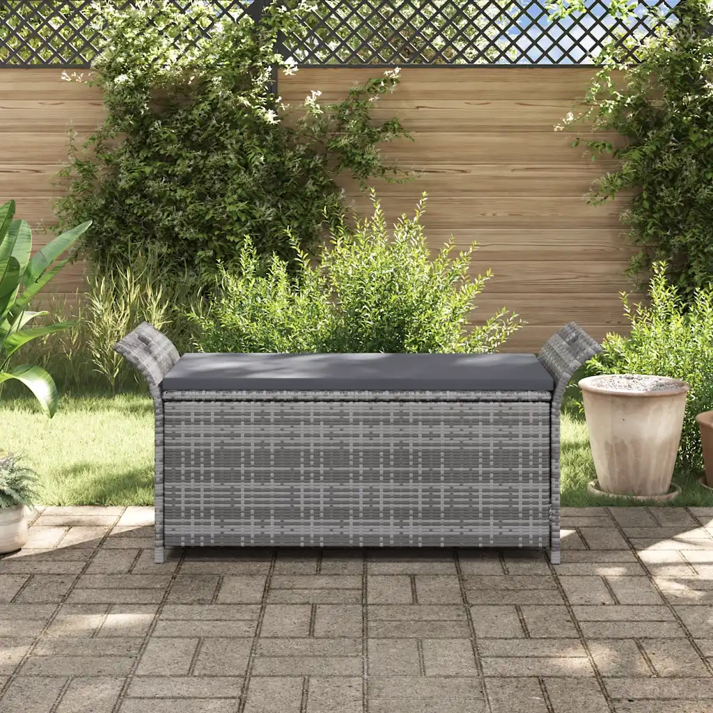 Cassapanca con Cuscino-Baule-Panca con ContenitoreGrigia 138 cm in Polyrattan