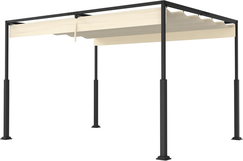 Pergola 3x3m, baldacchino impermeabile, stabile invernale, gazebo con ombreggiatura regolabile, protezione solare per giardino, terrazza e balcone, beige