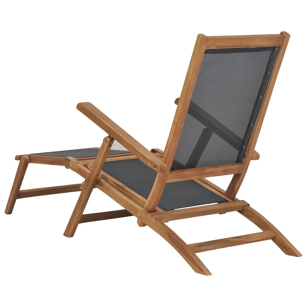 Sedia a Sdraio con Poggiapiedi in Legno Massello di Teak Nera 47410