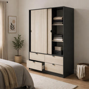 Armadio Camera da Letto Ponna, Guardaroba 2 Ante Appendiabiti, 60x200h cm Grigio Antracite
