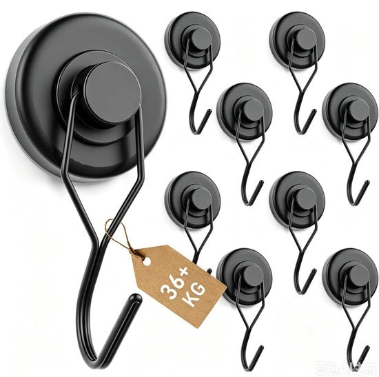 Haken magnetici extra resistenti - 36 kg di forza di trazione - Magnetici neodimio - Haken girabili - Acciaio inossidabile - 9 pezzi - Haken magnetici