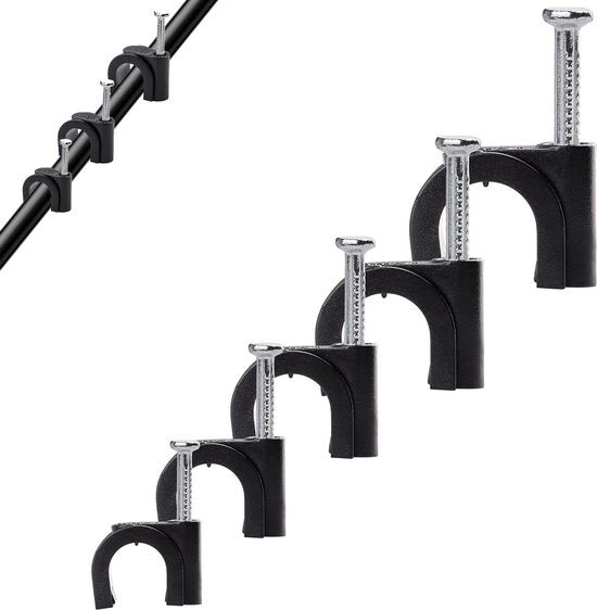 500 pezzi di clip per cavi neri - 4mm 6mm 7mm 8mm 10mm - clip per gestione dei cavi con chiodi resistenti - clip per parete per organizzazione dei cavi ordinati.
