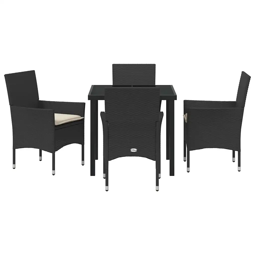Set da Pranzo per Giardino con cuscino 5 pcs Nero polyrattan
