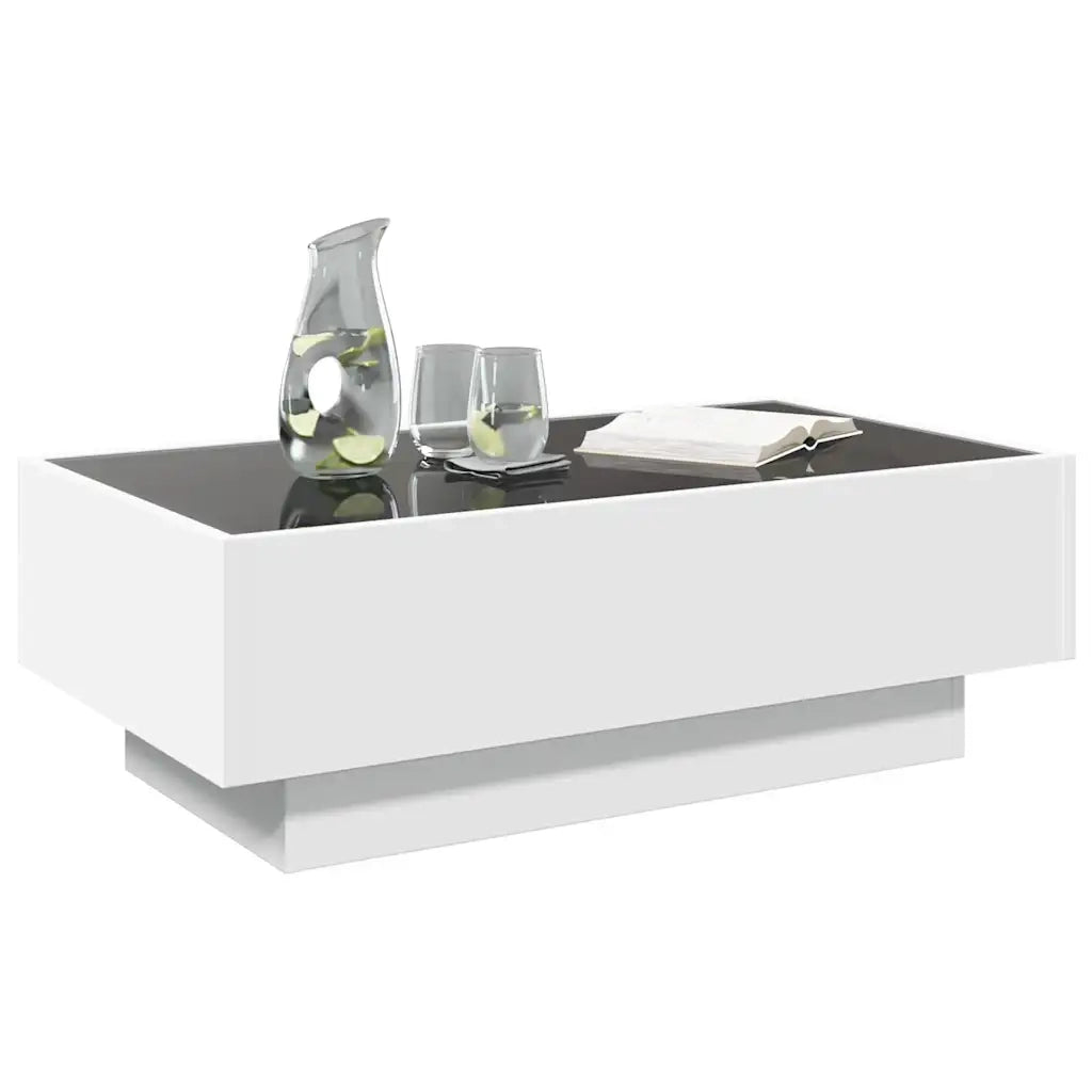 Tavolino Salotto con LED Bianco 90x50x30 cm Legno Multistrato