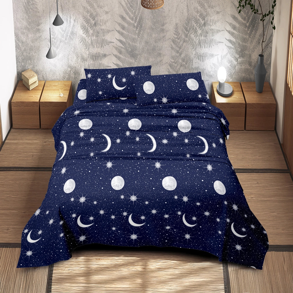 Completo Letto Matrimoniale No Stiro Set Lenzuola In Morbida Microfibra Anallergica Lenzuolo Sotto Con Angoli Elastici Fino 30 Cm, Lenzuolo Teso Sopra 2 Federe Prodotto Italiano  Luna