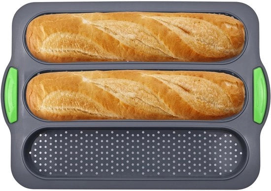 Forma per pane in silicone - Alta qualità - Antiaderente - Forma per baguette - Reutilizzabile - 34 x 23 x 2,5 cm - Silicone sicuro per alimenti - Forma per pane