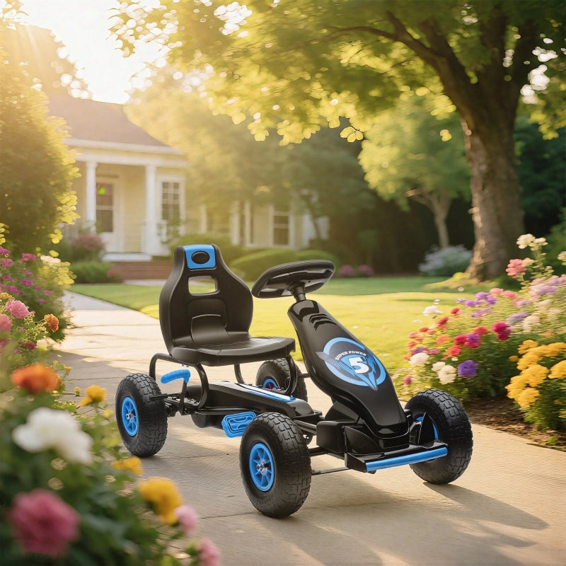 Go-Kart per Bambini con Pedali e Sedile Regolabile, Blu e Nero, 121x58x61 cm, Interno ed Esterno, da 5 Anni