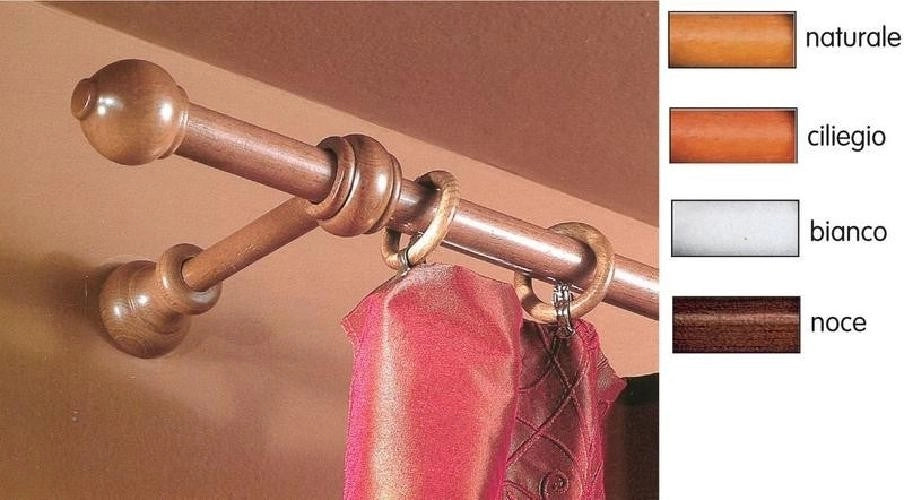 BASTONE TENDA LEGNO NOCE MM.23 LUNGHEZZA CM.180 CON 2 SUPPORTI DA CM.15 A STRAPPO