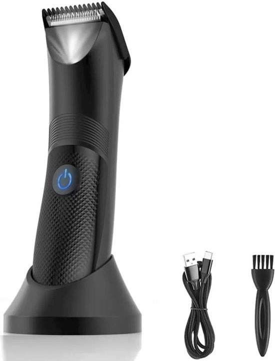 Trimmer elettrico wireless per uomo con illuminazione LED, impermeabile, adatto per uso in acqua e in aria, lama rasatrice lavabile per la rimozione dei peli di crescita.
