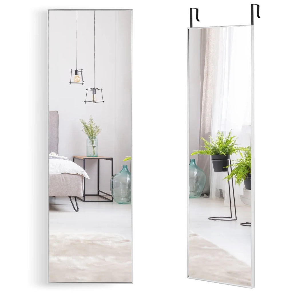 Specchio rettangolare 120 x 37 x 2 cm con vetro infrangibile 2 metodi di montaggio stile moderno alluminio argento 20_0012853