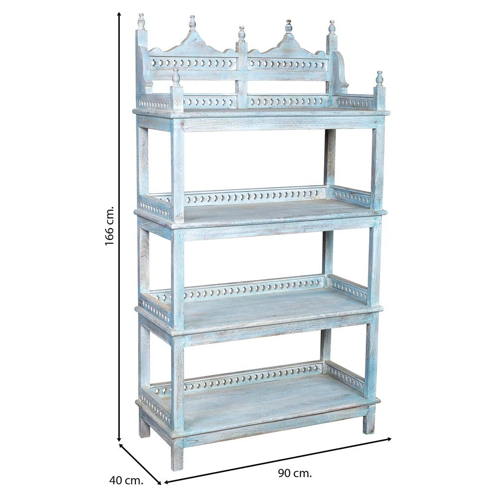 Scaffale in legno intagliato blu 90x40x166 cm