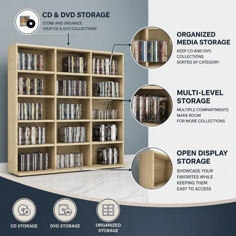 CD Rack Sonoma Oak 100x23x89.5 Cm Wood Composite