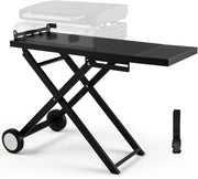 Carrello Barbecue Pieghevole con Ripiano Staccabile, 102x39cm Supporto Portatile con 2 Ruote, Tavolo Stabile per BBQ, per Esterno da Campeggio, Picnic e Giardino, Montaggio Facile, Nero