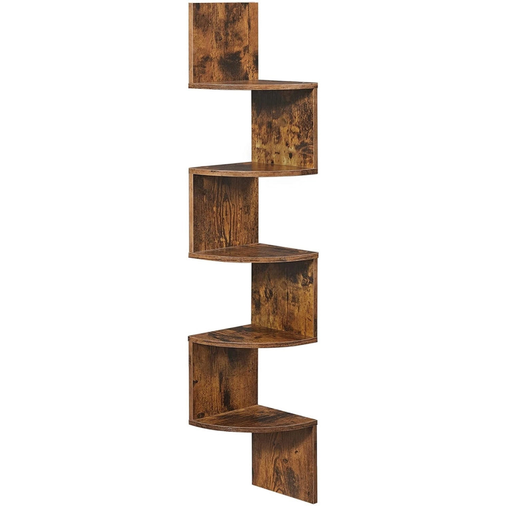 Libreria angolare da parete rustica in legno marrone