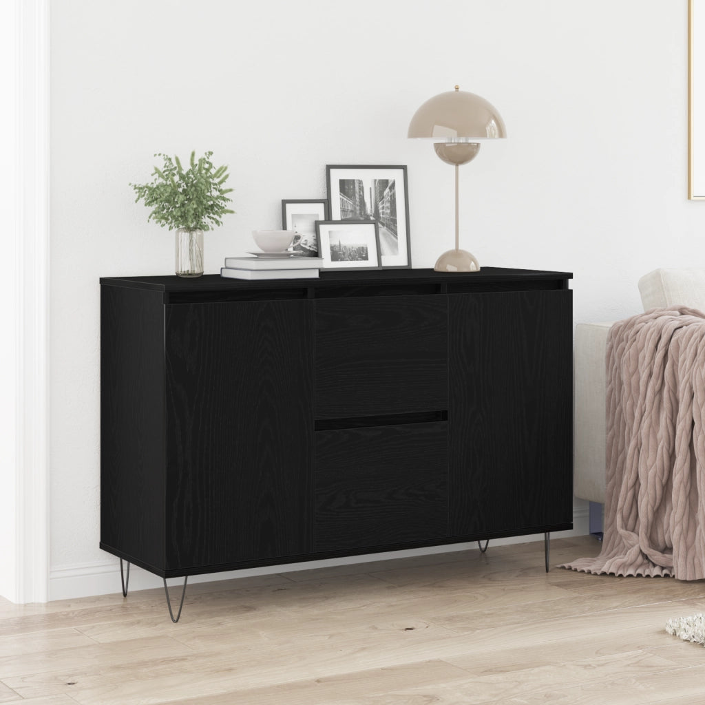 Sideboard Nero Rovere 101,5x35x70 cm Legno ingegnerizzato