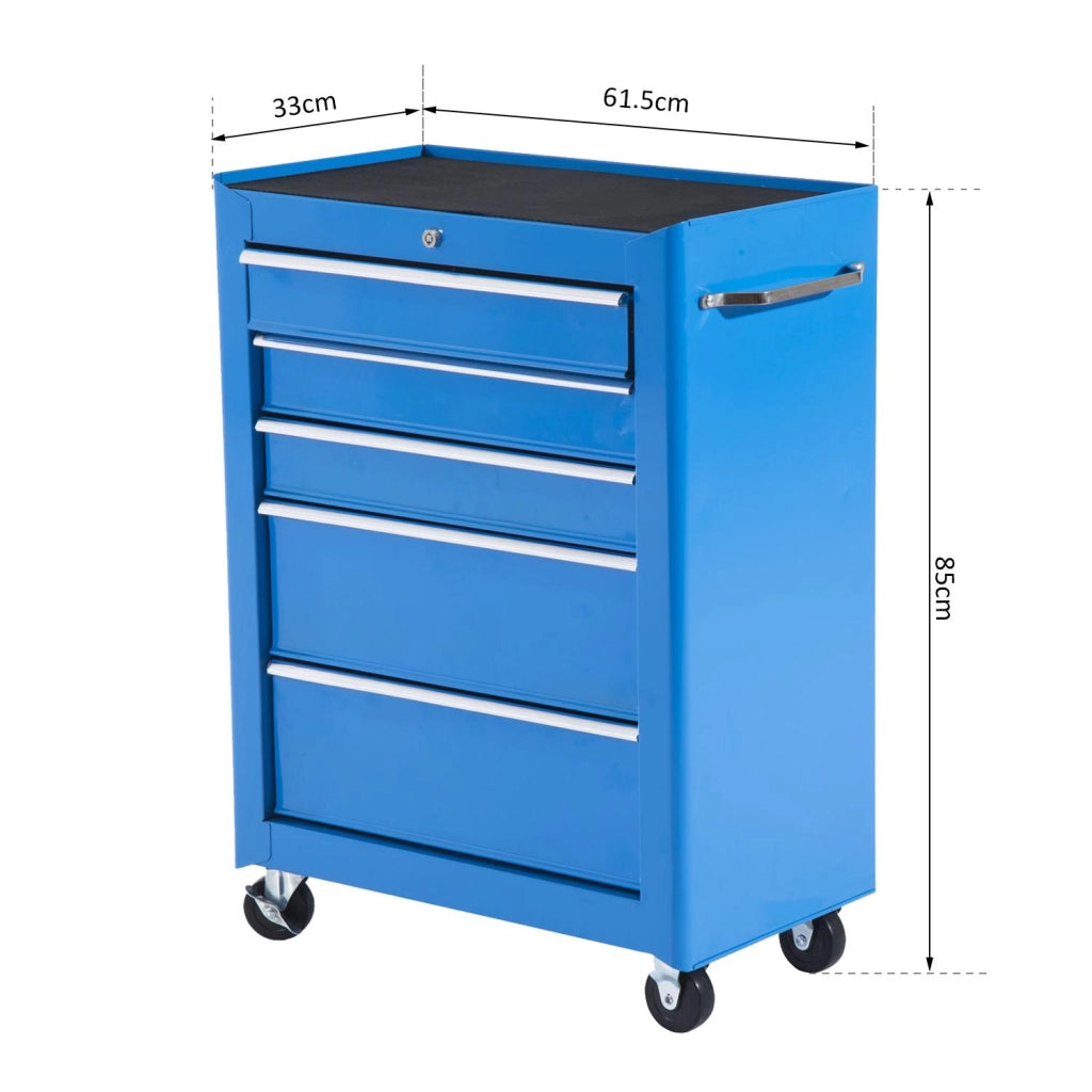 Carrello Porta Utensili da Officina con Cassettiera Azzurro 61.5x33x85 cm