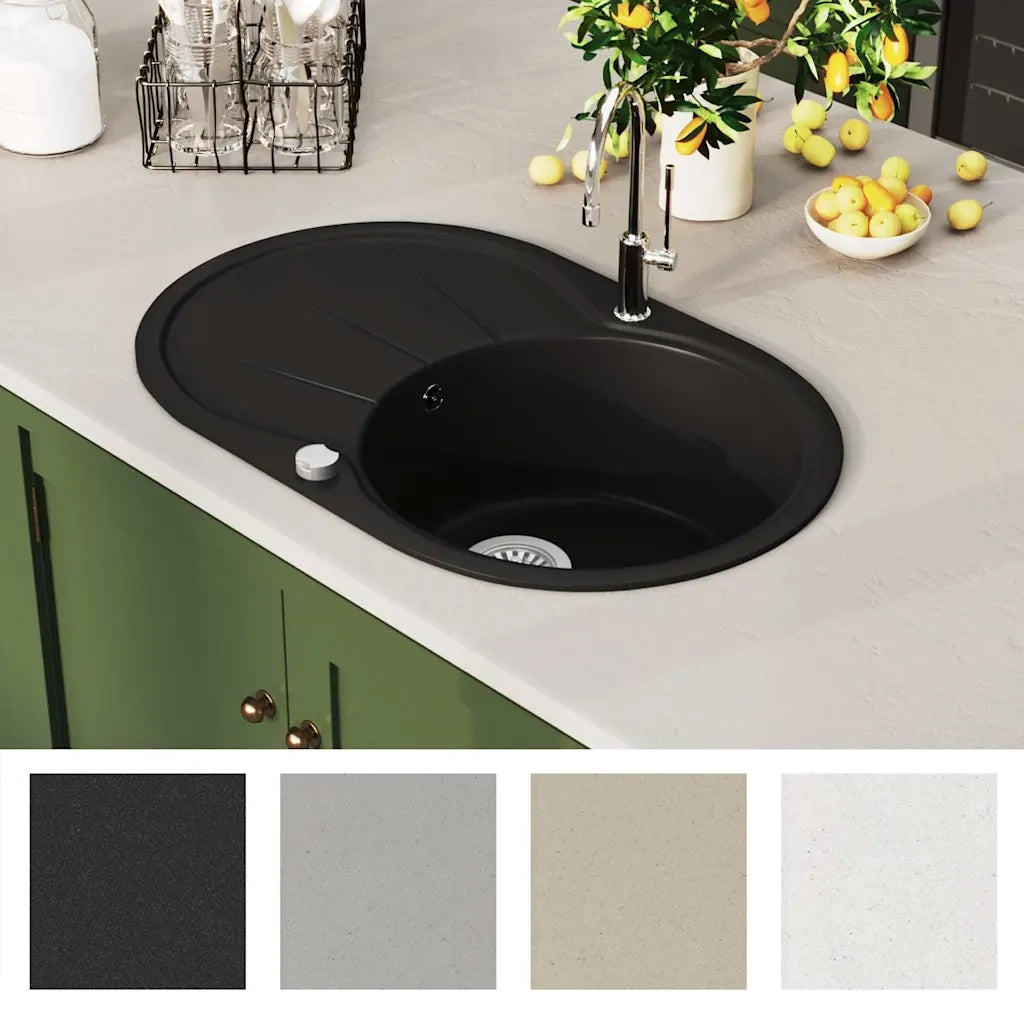 Lavello da Cucina in Granito Vasca Singola Ovale Nero CFW6175995