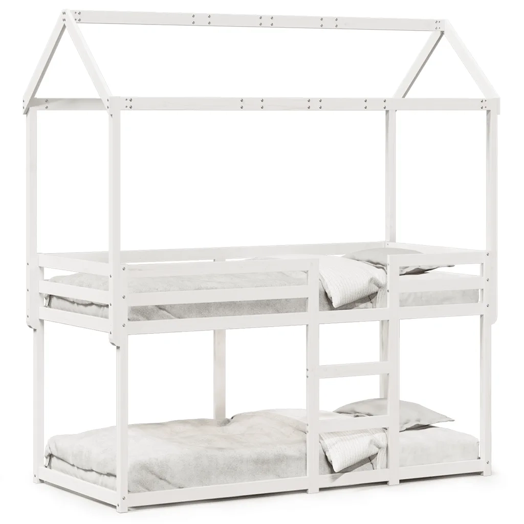 Letto a Castello con Tetto Bianco 90x200 cm in Legno di Pino 3282117