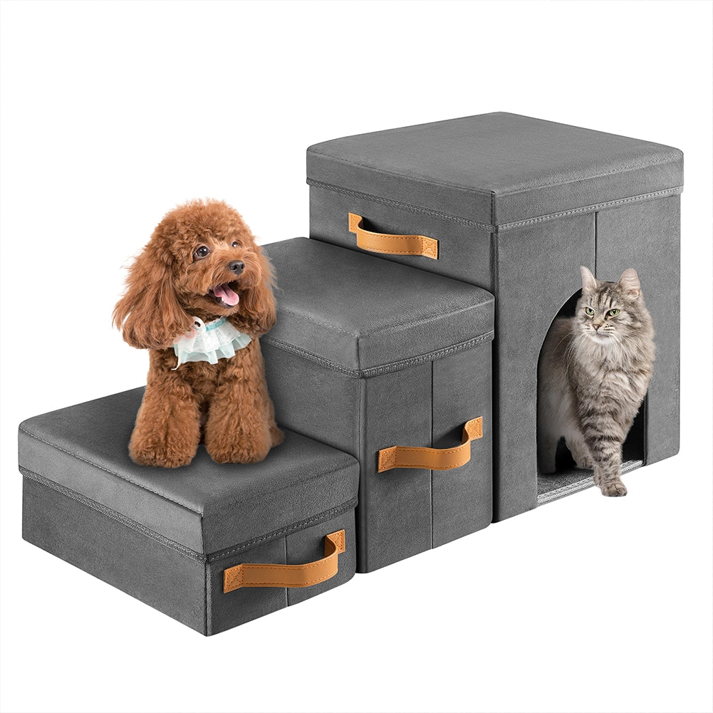 Scala per Animali 3in1 Multifunzione Scaletta Grigio Pieghevole Vano Contenitore