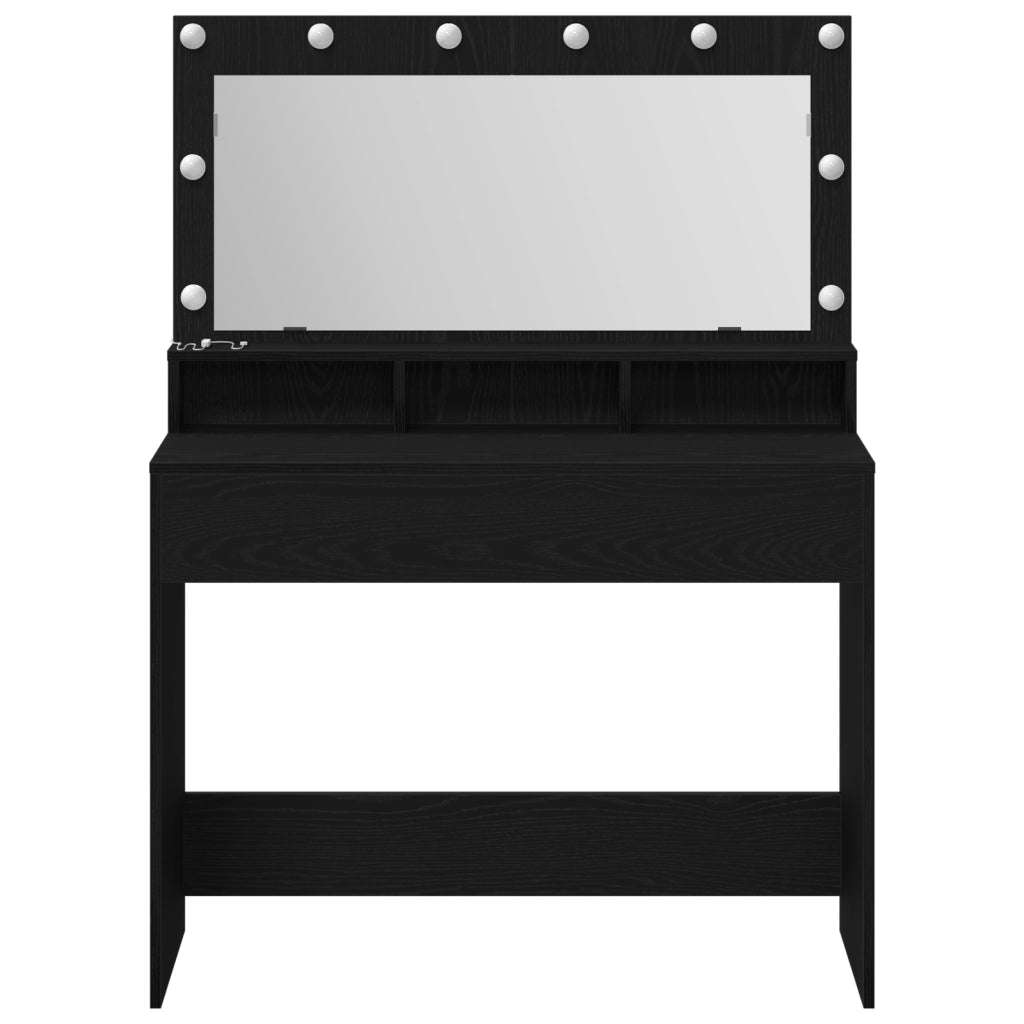 Specchio da Trucco con Luci LED Nero Rovere 100x41x135 cm