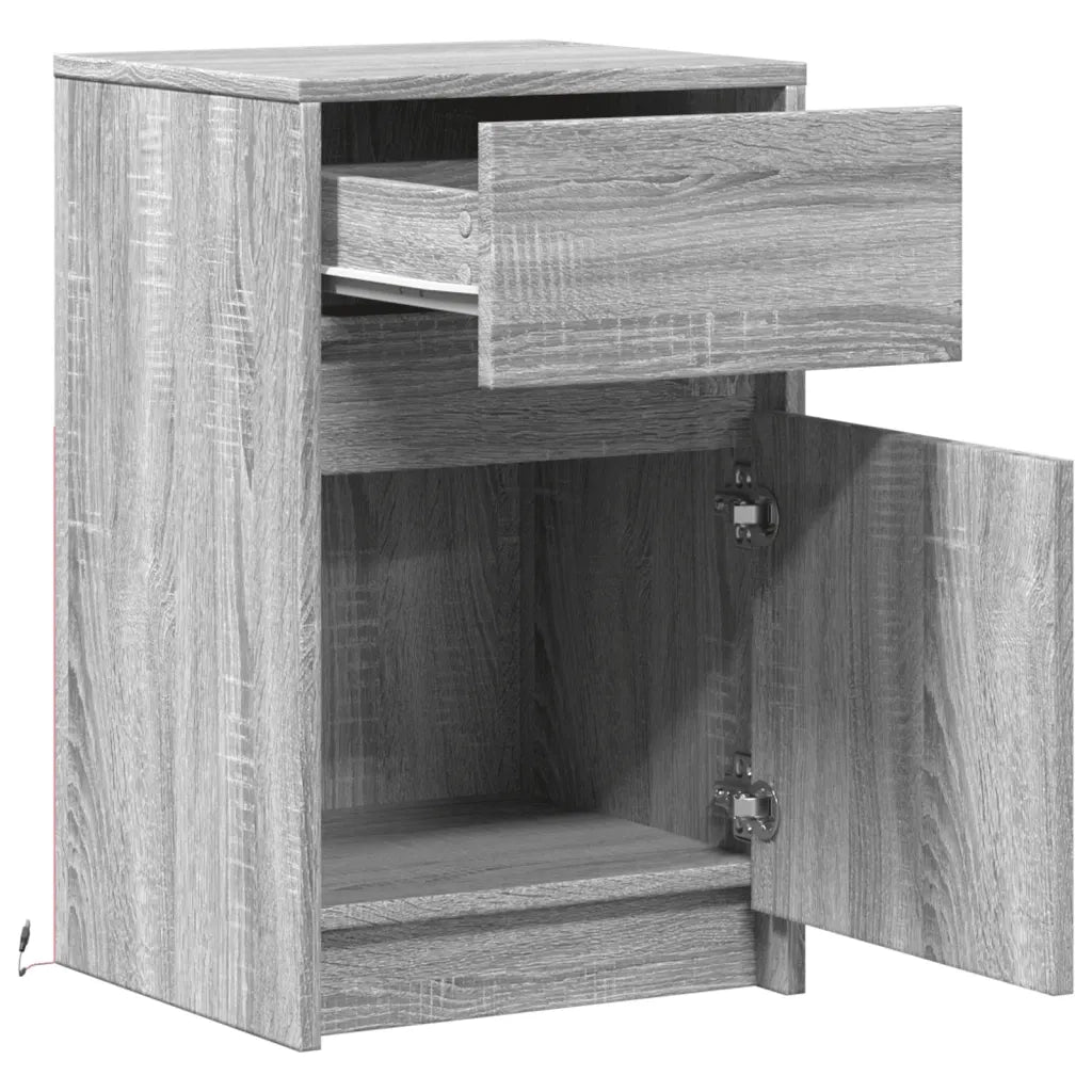 Comodini con Luci LED 2pz Grigio Sonoma in Legno Multistrato