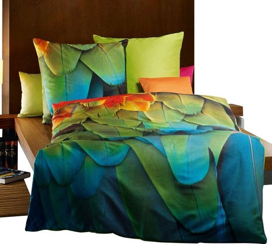 Set da letto a quadri di seta digitale, esotico, 2 pezzi, con chiusura a zip, 80x80/135x200 cm
