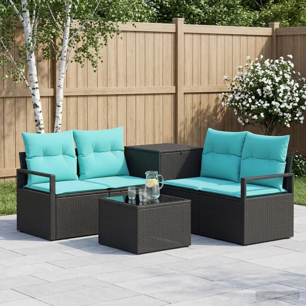 Set di divani 6 pz Nero e Blu Rattan sintetico e Acciaio 3447228